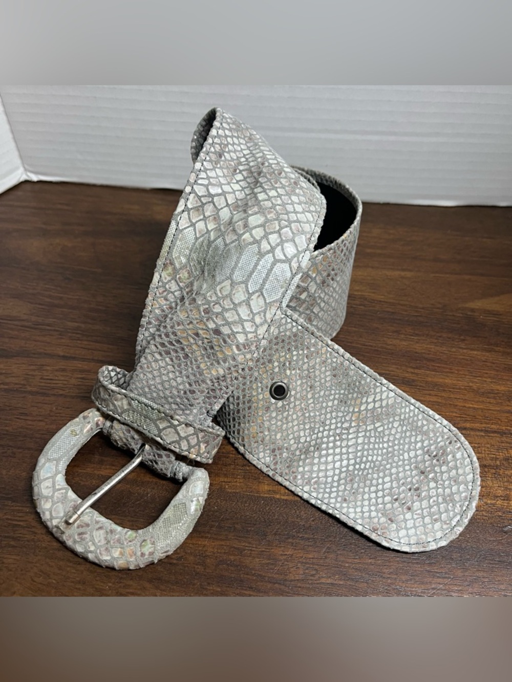 Vintage gray snakeskin leather vest wide size large